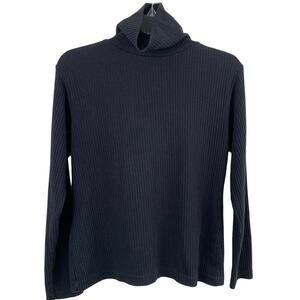 Express Tricot Black Ribbed Turtleneck Sweater Top Long Sleeve Size L 90s